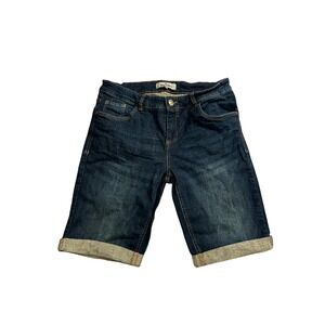 Blue Motion Denim Bermuda Shorts Womens 40 Dark Wash Excellent Cuffed Jorts